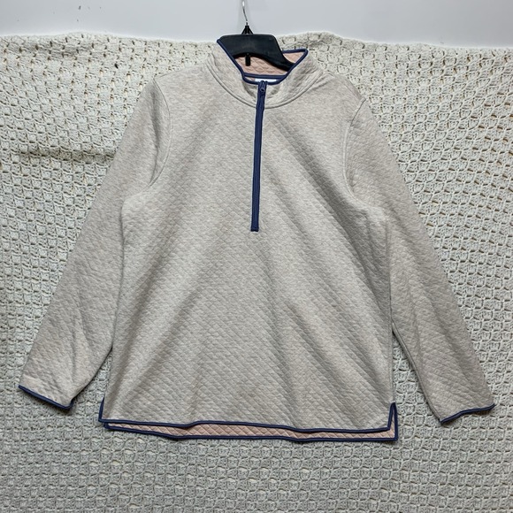 J Jill Fit Pullover Sweater Womens Sz L Tall Beige 1/4 Zip Quilted Cotton Blend - Picture 1 of 10